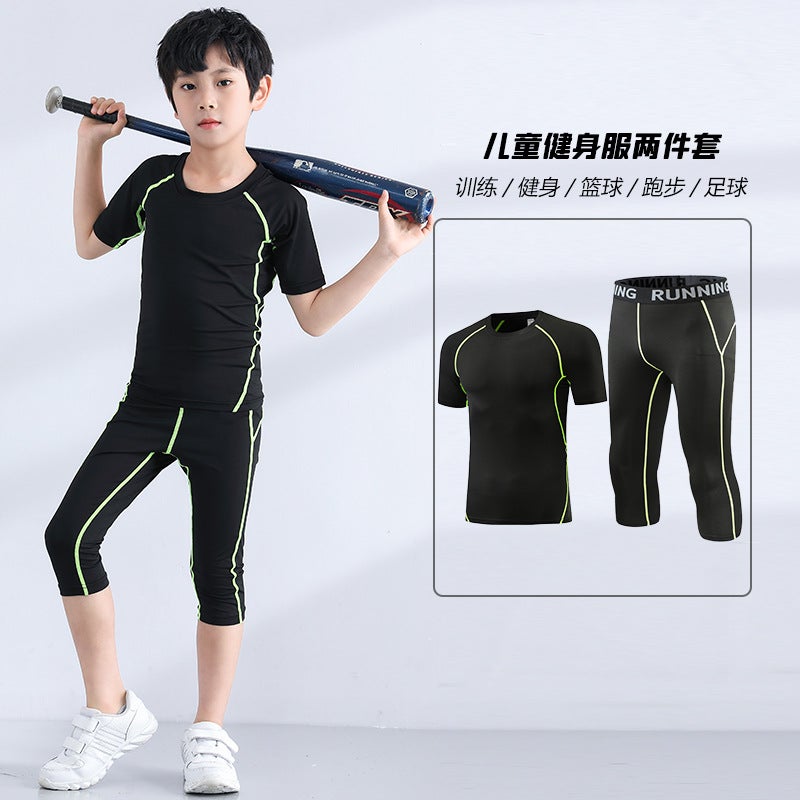 Children'S Sports Tights Training Clothes Summer Running Sports Short-Sleeved Suit Basketball Football Quick-Drying Clothes Fitness Clothes - Image 2